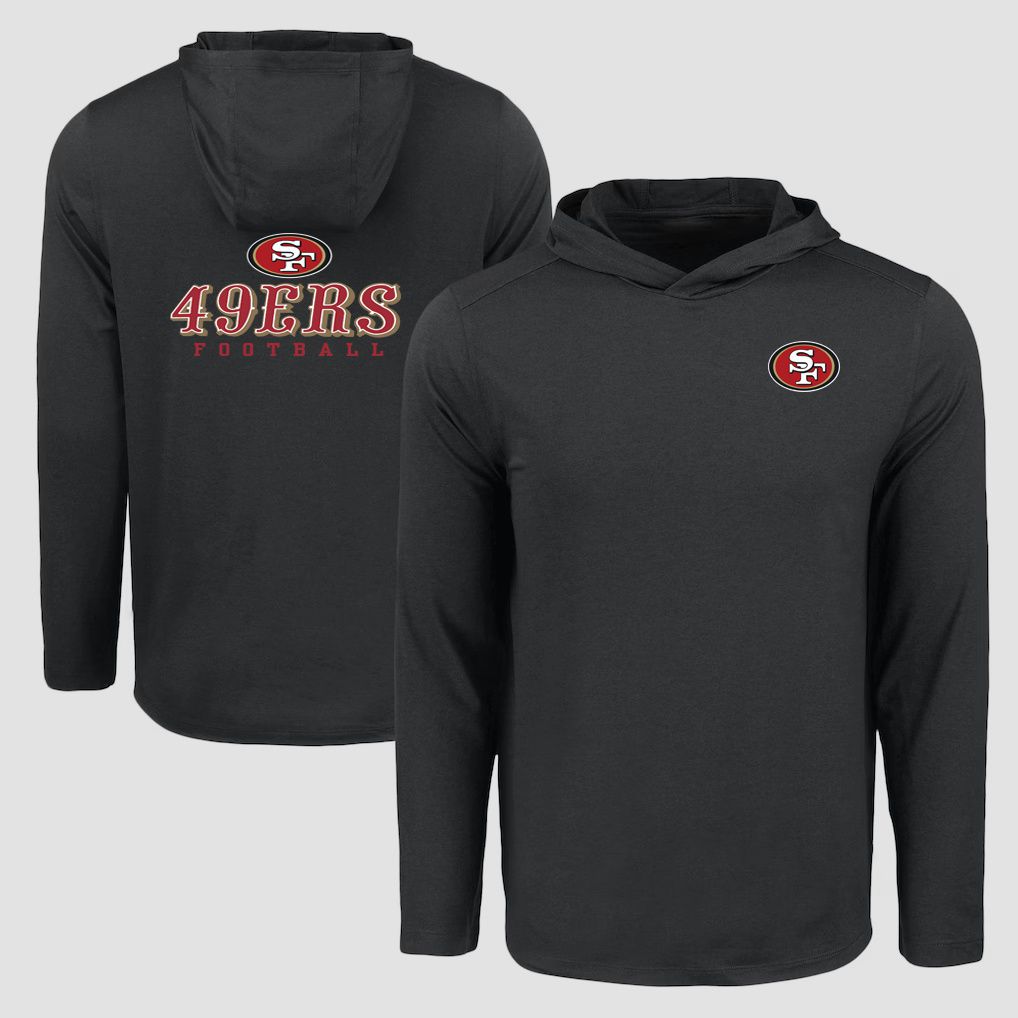 Men 2026 NFL San Francisco 49ers Hooded long sleeved T-shirt black 05->nfl t-shirts->Sports Accessory